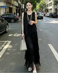 Fringe Pleated Two Piece Set