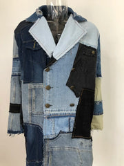 Men's Designer Denim Patchwork Trench Coat Jacket