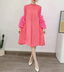 Luxury Pleated Floral Ruffle Dress