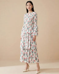 Luxury Pleated Bell-Sleeve Dress