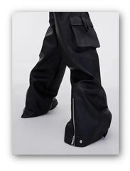 Men's Black Faux Leather Baggy Cargo Pants | Luxury Streetwear