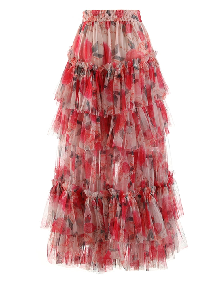 Classy Chic Irregular Length Floral Ruffles Skirt
