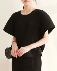 Luxe Plissé Cape-Sleeve Top