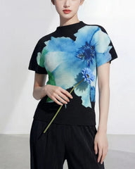 Floral Pleated Mock-Neck Top