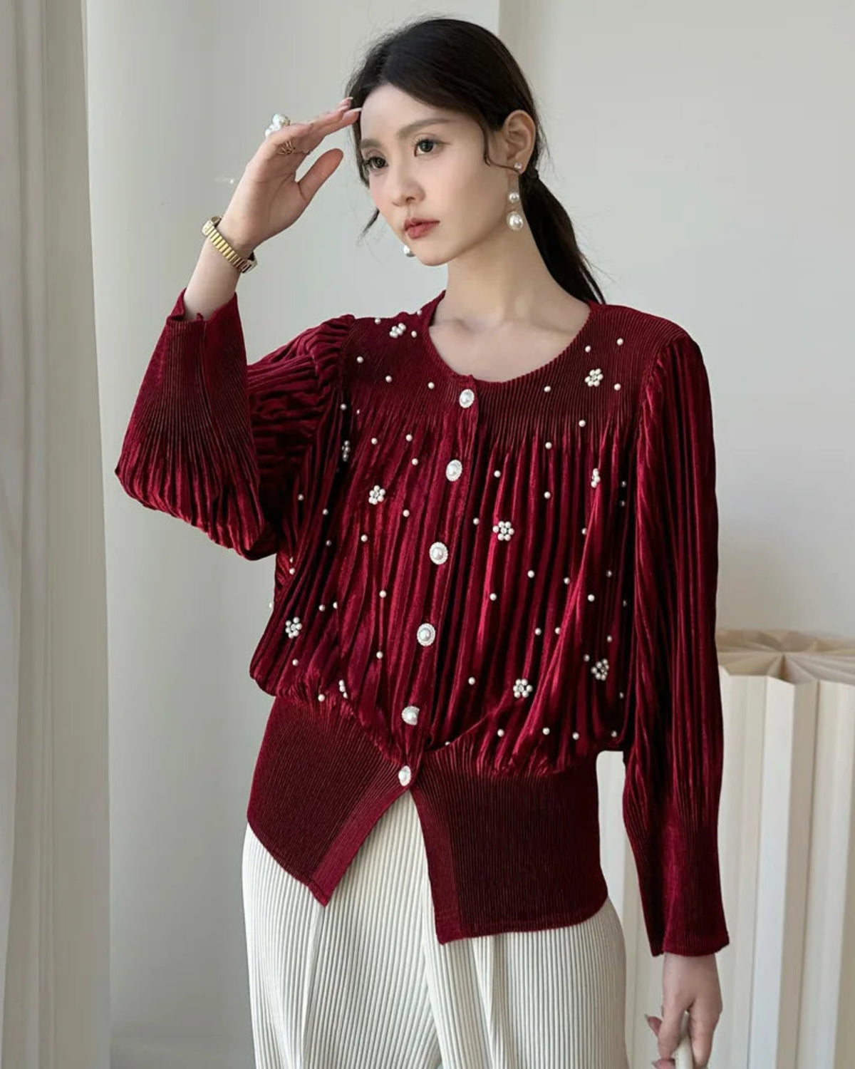 Luxury Velvet Pleated Blouse