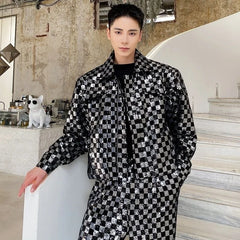 Men's Metallic Checkered Cropped Jacket