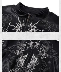 Men's Leather Embroidered Bomber Jacket