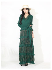 Plissé Japanese Fringe Midi Dress