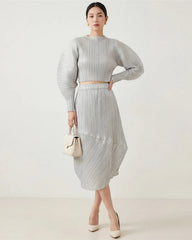 Pleated Asymmetric Skirt & Top Set