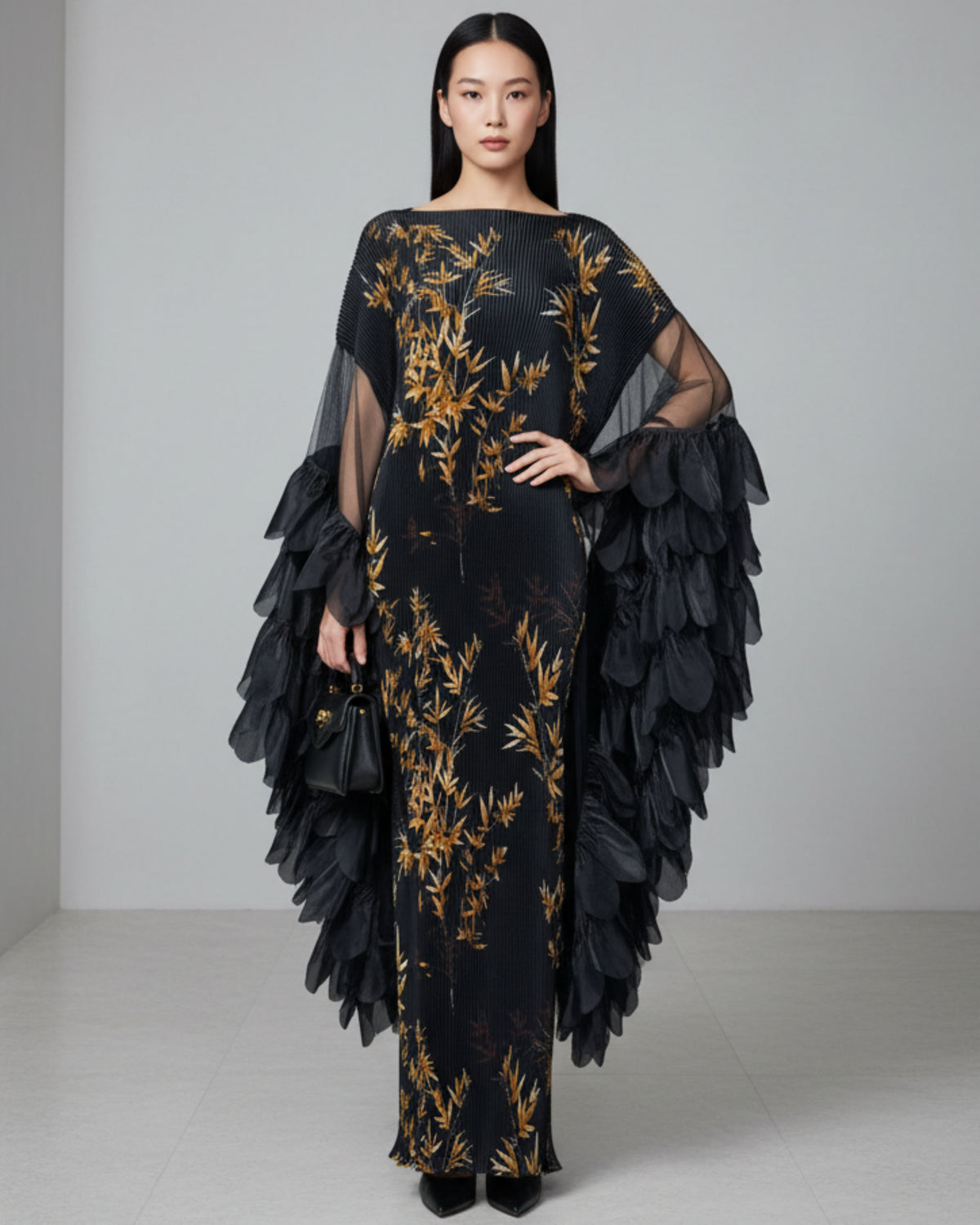 Luxury Plissé Winged Kaftan Dress
