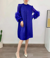 Luxury Pleated Floral Ruffle Dress