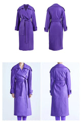 Women's Elegant Midi Faux Leather Trench Coat