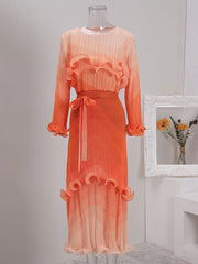 Ombre Pleated Ruffle Long Dress