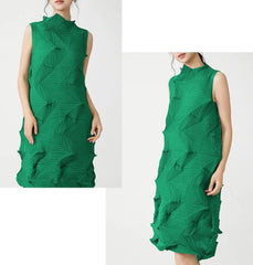 Plissé Sleeveless Above-Knee Dress