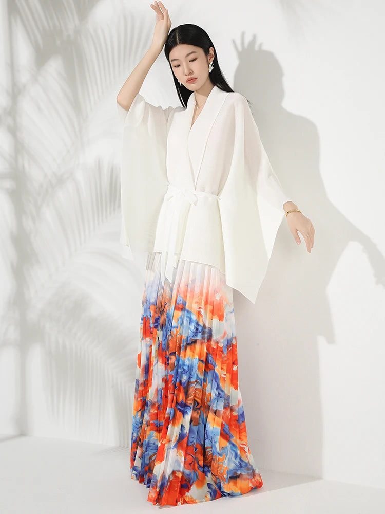 Couture Plissé Pleated Cardigan & Maxi Skirt