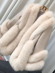 Luxury Women's Fox Fur Leather Coat