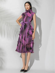 Luxury Pleated High-Neck Dress