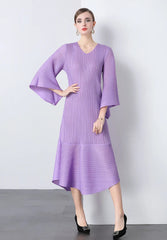 Elegant Pleats Bell Sleeve Dress