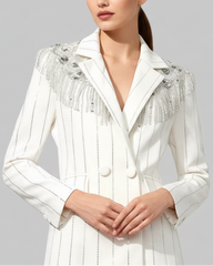 Rhinestone Pinstripe Fringe Blazer