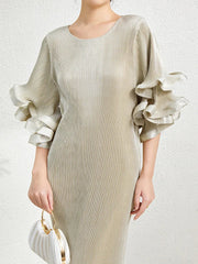 Elegant Plisse Ruffle-Sleeve Dress