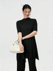 Mock Neck Pleated Tunic Top