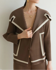 Pleated Shawl-Collar Cardigan