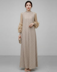 Plissé Long Sleeve Kaftan Dress