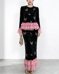  Luxury Velvet Pleated Skirt Set