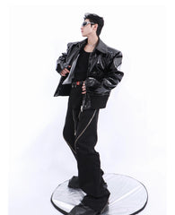 Men's Shiny Faux Leather Biker Jacket | Luxury Streetwear