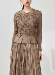2-Piece Crinkled Pleats Skirt Set