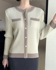 Luxury Plissé Button-Front Top