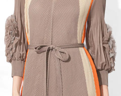 Plissé Midi Dress with Self-Tie