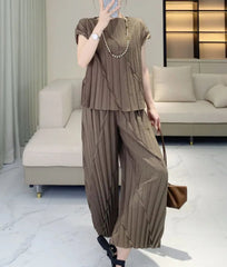Pleated Vertical Wide Leg Set