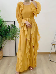 Luxury Pleated Ruffle Midi Dress