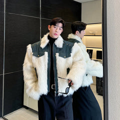 Men's Denim & Fluffy Faux Fur Short Coat