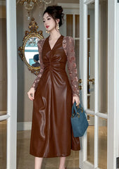 Couture Faux Leather Midi Dress - Long Sleeve