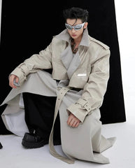 Men's Oversized Faux Leather Belted Trench Coat