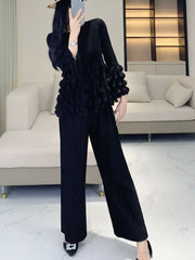 Ruffle Tier Pleated Top & Wide Leg Pant Set