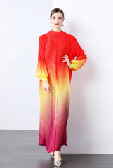 Maxi Bubble Sleeve Pleats Dress