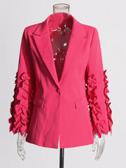 Women's Ruffled Blazer & Flare Pants 2-Piece Suit Set