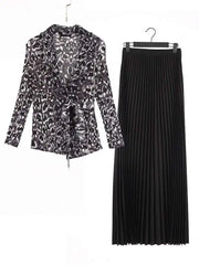 Leopard Pleated Skirt & Wrap Blouse
