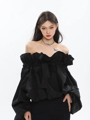 Black Streetwear Elegance: Off-Shoulder Chic Blouse