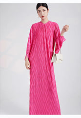 Genuine Pleated Batwing Sleeve Midi Dress