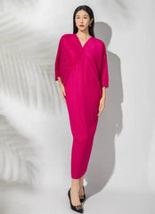 Pleated Batwing-Sleeve Dress
