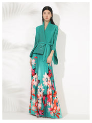 Truly Pleated 2-Piece Long Skirt & Coat Set