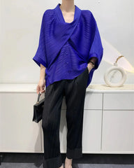 Luxury Overlap Draped Plissé Top