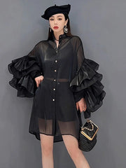 HEYFANCYSTYLE Luxurious Ruffle Sheer Blouse