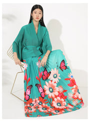 Truly Pleated 2-Piece Long Skirt & Coat Set