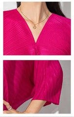 Pleated Batwing-Sleeve Dress