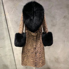 Women's Leopard Sheepskin Fox Fur Coat